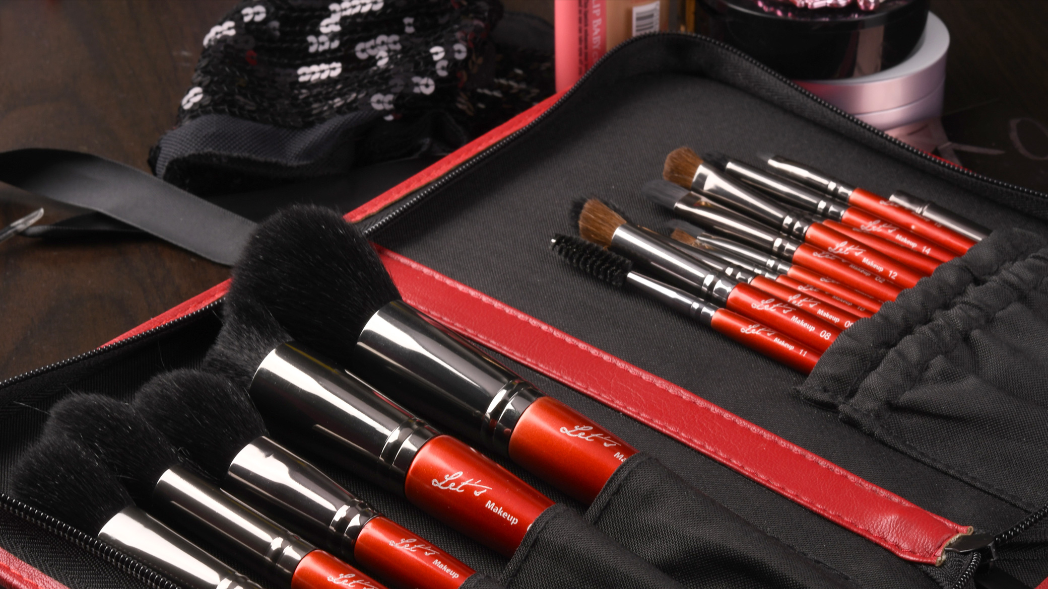 Lets makeup professional makeup brush photoshoot with zip bag